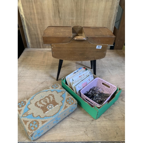 885 - Workbox, scissors, church kneeler and patterns