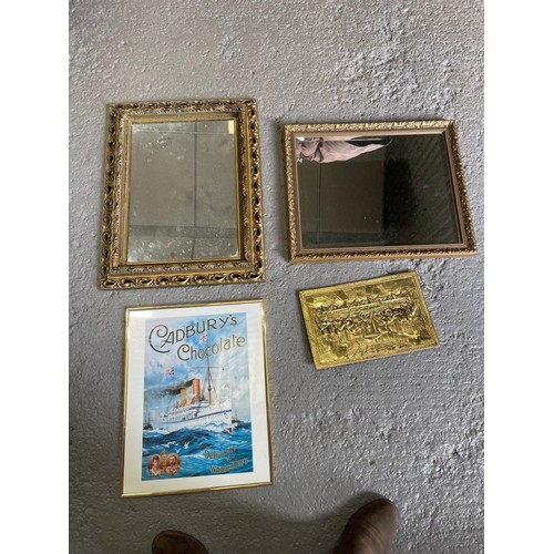 991 - 2 Mirrors and brass plaque and Cadbury poster