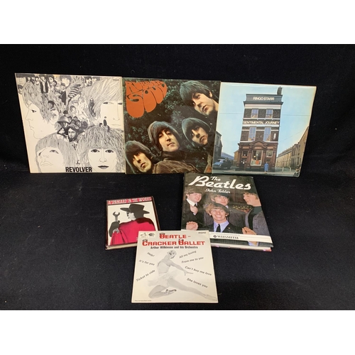 2 Beatles LP's, Rings Starr LP, 2 Beatles Books and Beatles Cracker ...