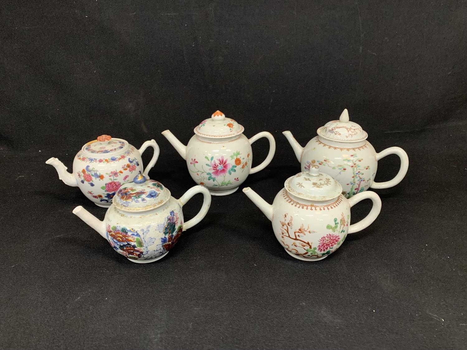 5 antique oriental porcelain teapots