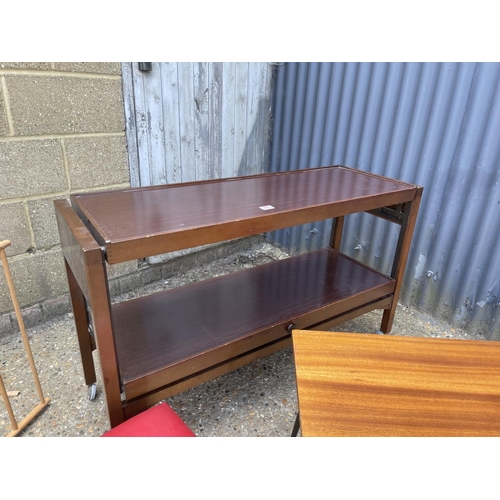 80 - A metamorphic trolley, retro table, box, card table and airer