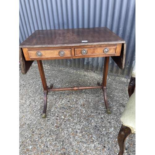 9 - A mahogany sofa table and two balloon back chairs