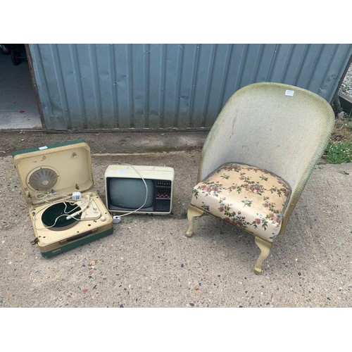 1062 - Vintage chair, portable TV and Philips record player