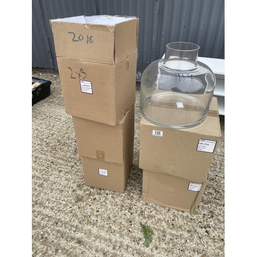 120 - 6 bottle glass vases inc 3 mirrored