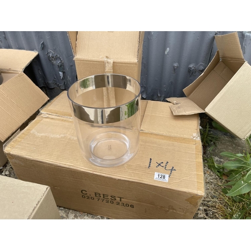 128 - A box of 6 glass vases with mirror rim