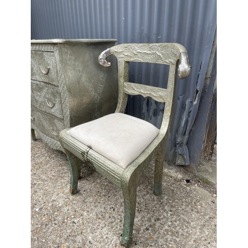 132 - A large chest of three covered in decorative brass 90x45 x90 together with matching chair