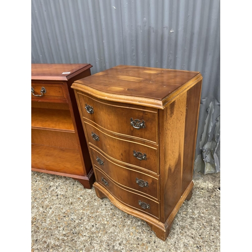 137 - A reproduction yew chest of four together with two drawer bookcase and small bookcase