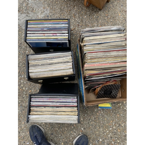 150 - A box and three cases of records