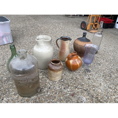 154 - Nine pieces of large pottery and glass