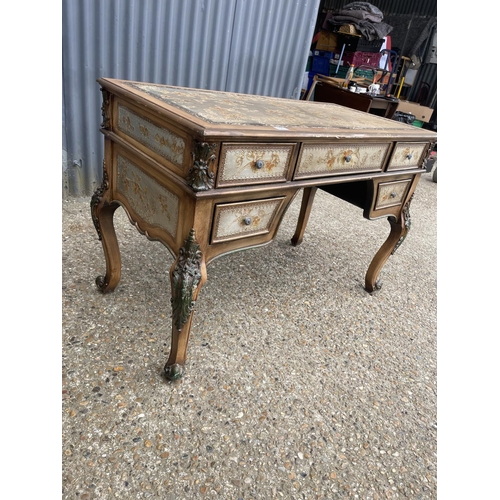 156 - An ornate painted five drawer writing table 120x60x80