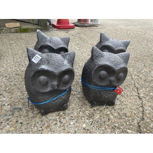 172 - Four concrete owl ornaments