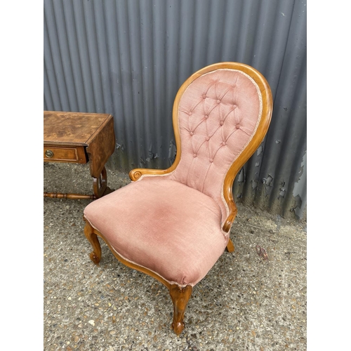 193 - A yew wood spoon back bedroom chair together with a repro coffee table