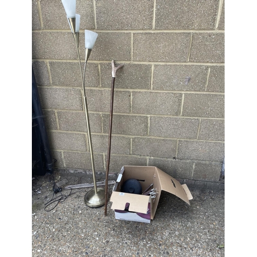 20 - Heavy saucepan set, floor lamp and rambling stick