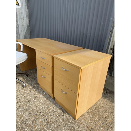 222 - A modern suite of office furniture, consisting of desk, filing cabinet and white swivel chair