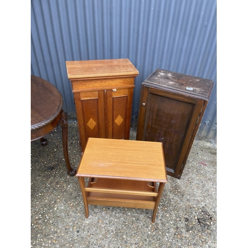 238 - Two mahogany cupboards, ball and claw table and teak magazine rack