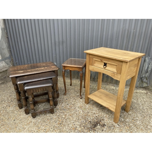 29 - A pine side table, oak nest of three and a small side table