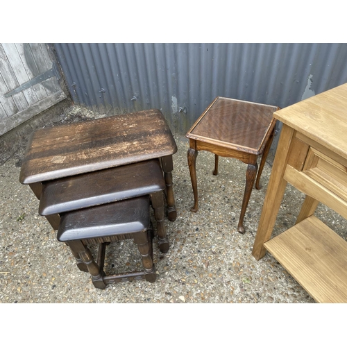 29 - A pine side table, oak nest of three and a small side table