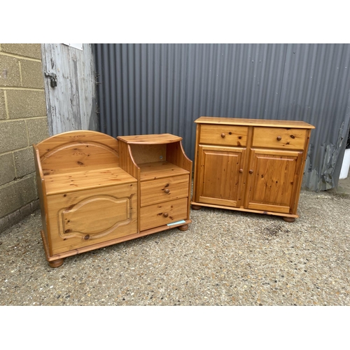 35 - A modern pine two drawer sideboard together with matching hall seat