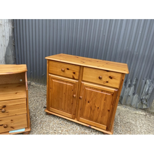 35 - A modern pine two drawer sideboard together with matching hall seat