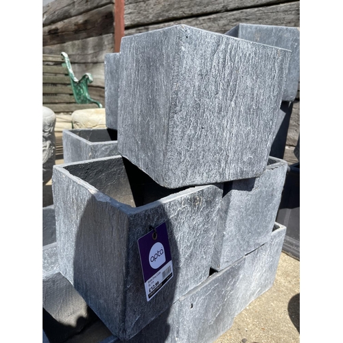 364 - A collection of 12 grey slate effect fibre clay square planters by APTA, each size 21 x 21 x 21 cms