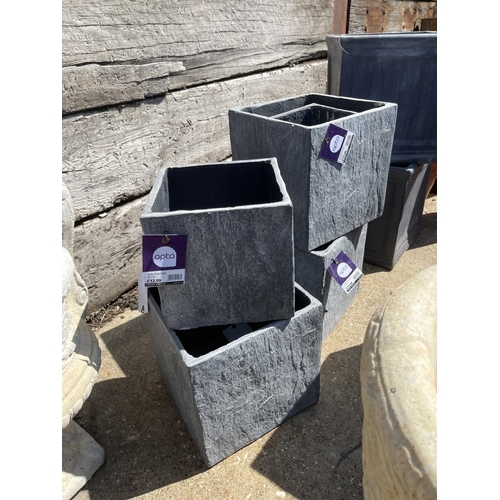 365 - Three large and small pairs of grey slate effect fibre clay square planters