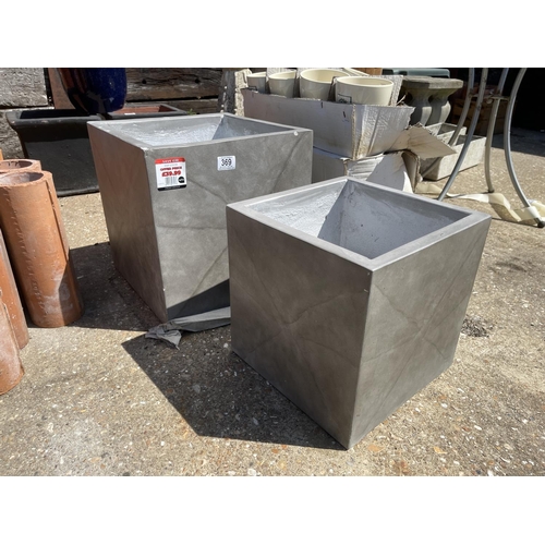 369 - Two matching modern style grey fibre clay square planters by APTA, one large and one smaller