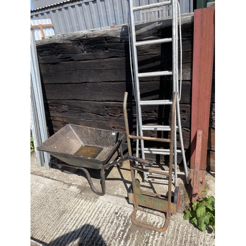 378 - Wheelbarrow, sack barrow ladder and steps