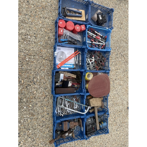 404 - 12 trays of assorted tools and clamps etc