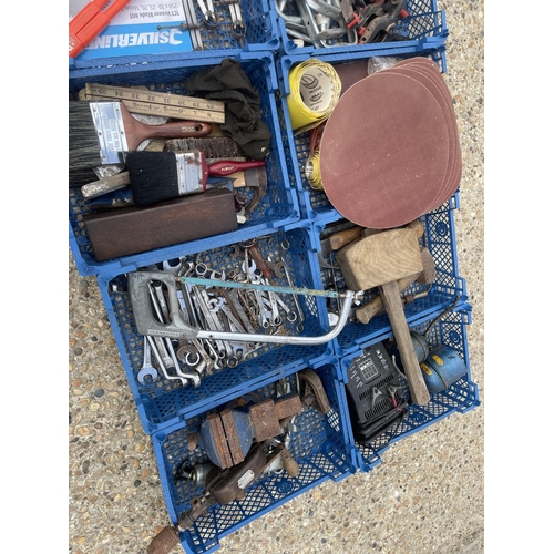 404 - 12 trays of assorted tools and clamps etc