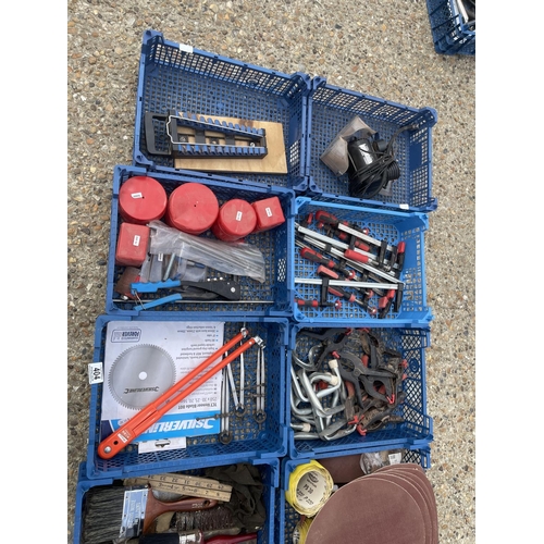 404 - 12 trays of assorted tools and clamps etc