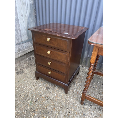 58 - A stag bedside, oak barley twist and sewing box