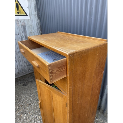 6 - A mid 20th century light oak tallboy gents wardrobe 84x46x 123