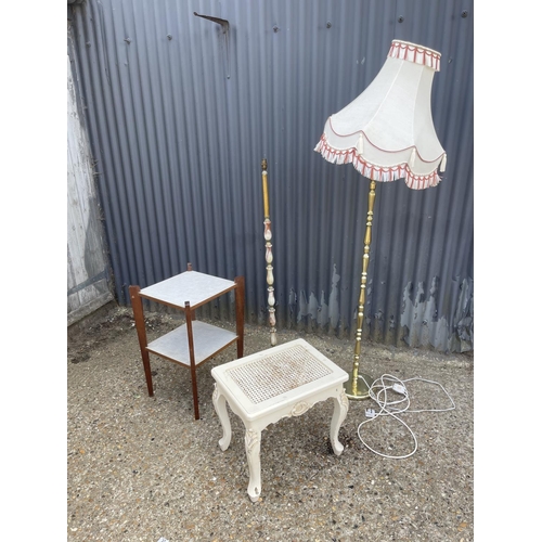 61 - Two standard lamps, retro table and a stool