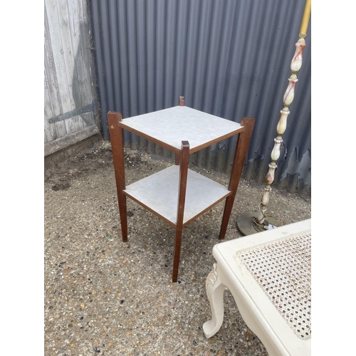 61 - Two standard lamps, retro table and a stool