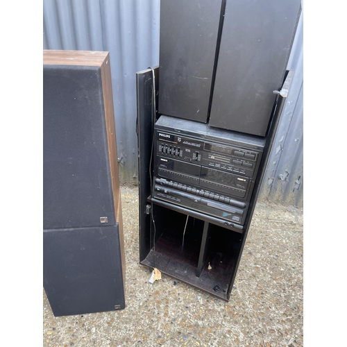 67 - A Phillips hifi with speakers, kef speakers, solavox speakers and box of hifi separates