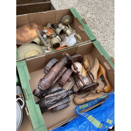 99 - Four boxes and a bag of wooden ware, metal ware and fixings