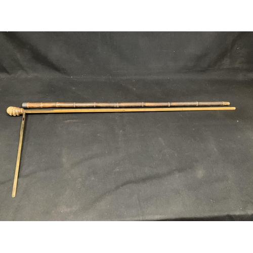 732 - Victorian bamboo cased horse measuring stick with pull out brass right angle and level, to measure t... 