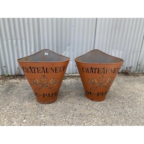 Pair of painted metal grape harvesting buckets Chateauneuf du pape