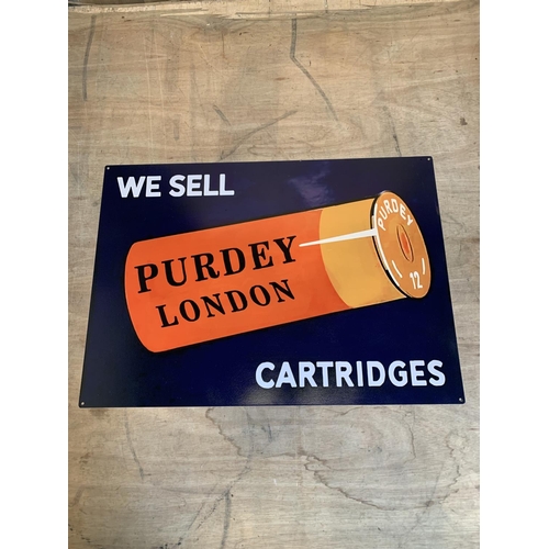 972 - Metal Purdey Gun Cartridge Sign 50 x 70 cms