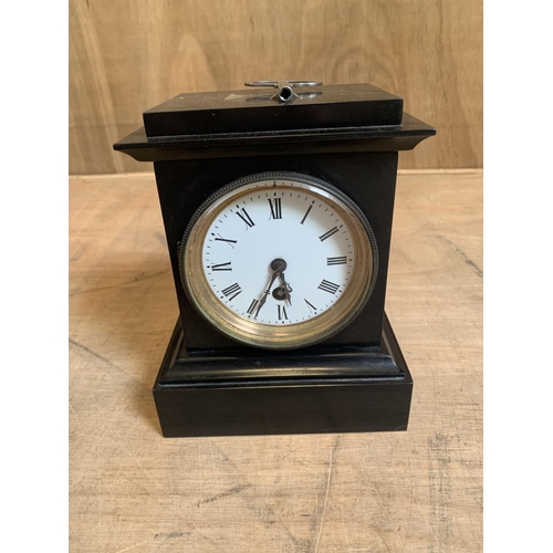 975 - Slate Mantel Clock with Key and pendulum height 21 cms