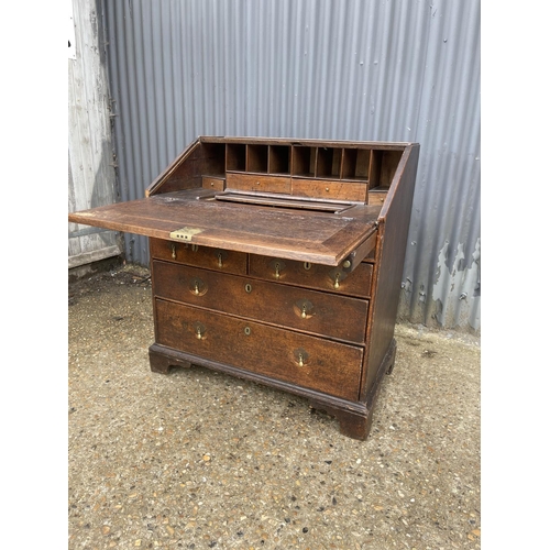 360C - Antique  oak bureau, fitted to the interior with drawers and well 92cm wide