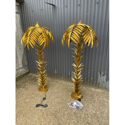 360D - A pair of large floor standing gold 'palm tree' design floor lamps with modern 3 pin plug