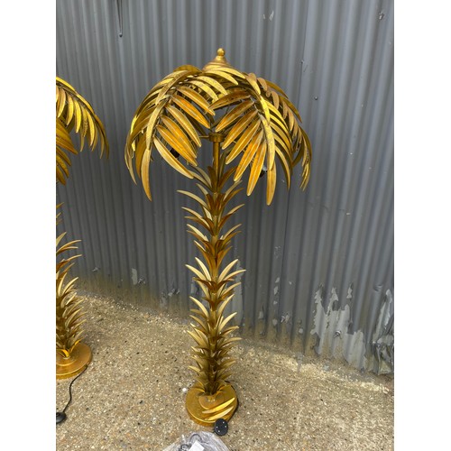 360D - A pair of large floor standing gold 'palm tree' design floor lamps with modern 3 pin plug