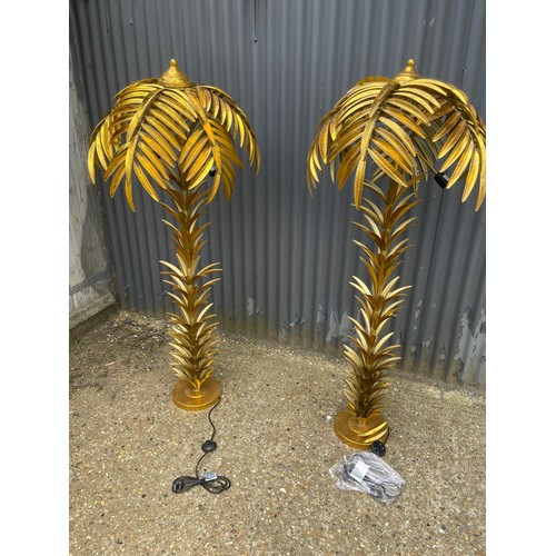 360D - A pair of large floor standing gold 'palm tree' design floor lamps with modern 3 pin plug