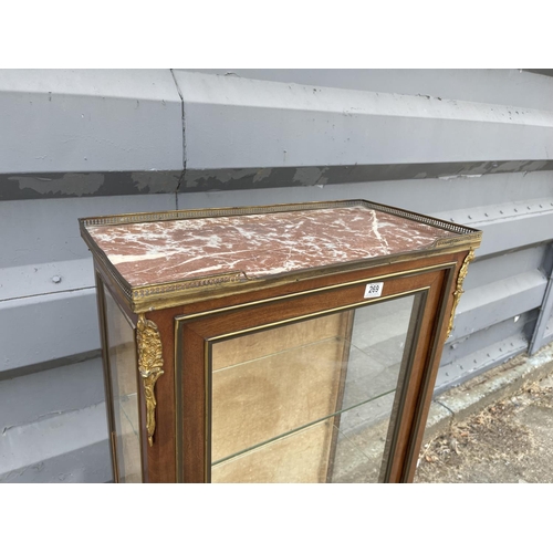 360F - A french Louis XV1 Single door glazed cabinet fitted with gilt mounts and marble top 64x30x152