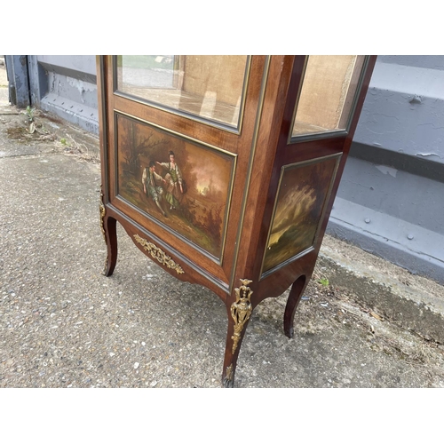 360F - A french Louis XV1 Single door glazed cabinet fitted with gilt mounts and marble top 64x30x152