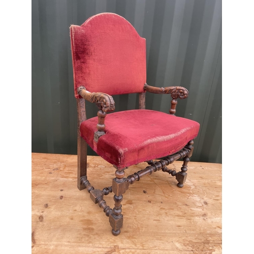 360H - Oak framed throne chair with red upholstery