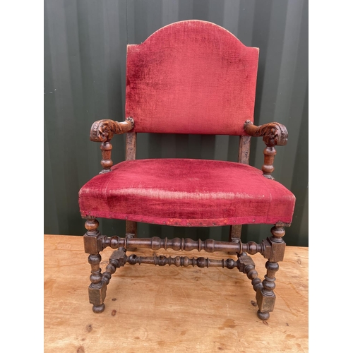 360H - Oak framed throne chair with red upholstery