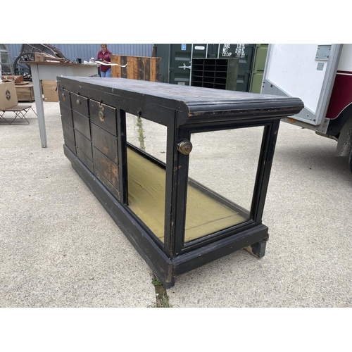 360J - Large Victorian shop fitting section part glazed 210 x 62 x 90 cms