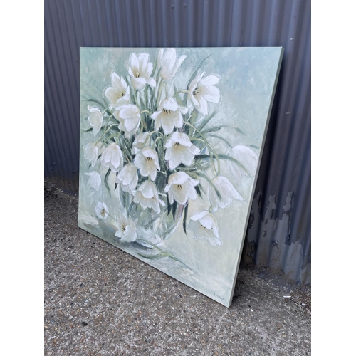 360K - A large unframed oil of flowers by A Fletcher 122x122